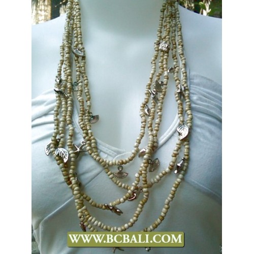 Natural Bead mix Chain Necklace Layered - natural bead mix chain
